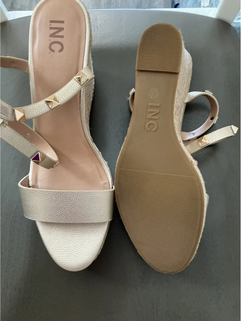 Womans Size 11 INC Gold Studded Espadrilles Wedge